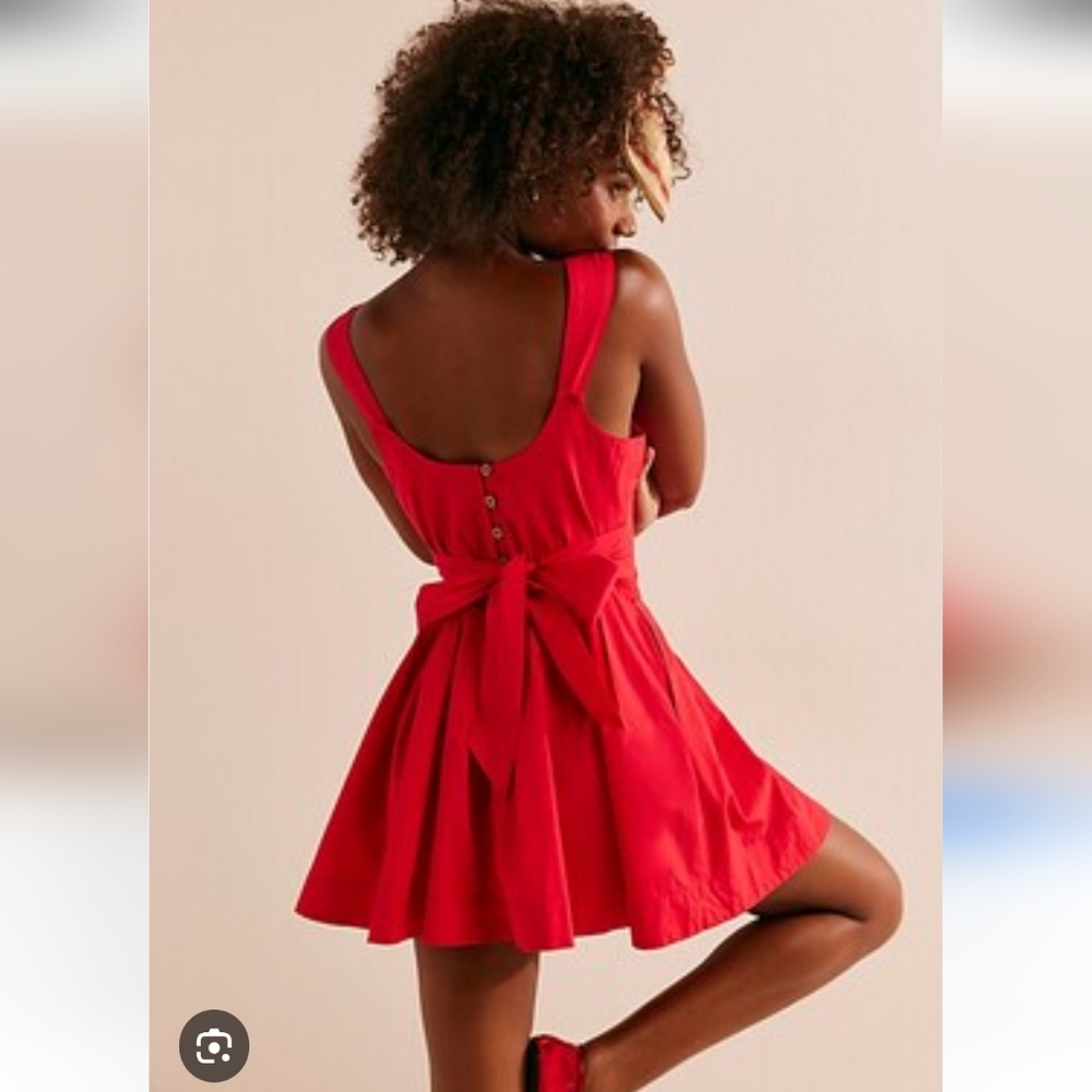 Free People Elegant Red Mini Dress With Pockets - Picture 2 of 10